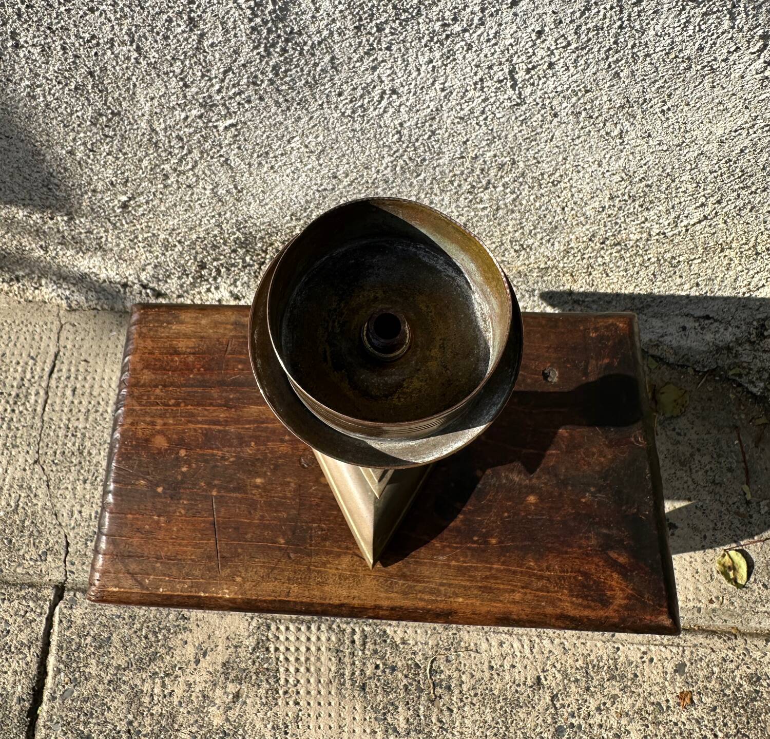 Ancient altar candle holder, bronze candle spike.
