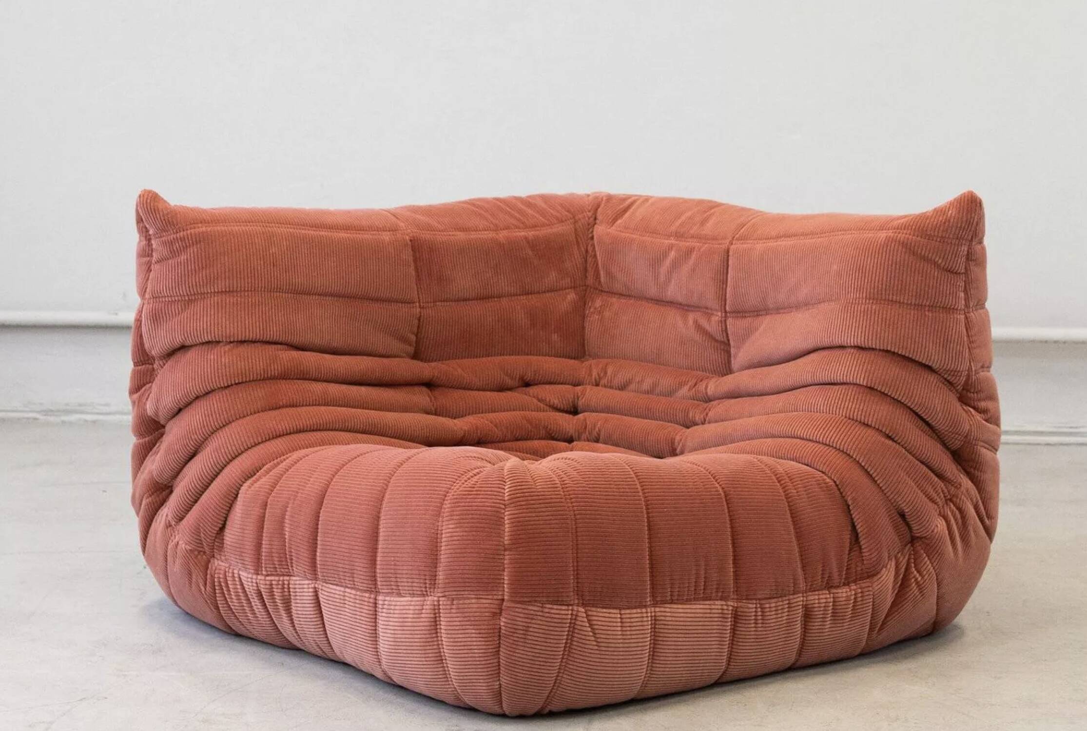 Coral corduroy Togo 3-seat & corner sofa by Michel Ducaroy for Ligne Roset