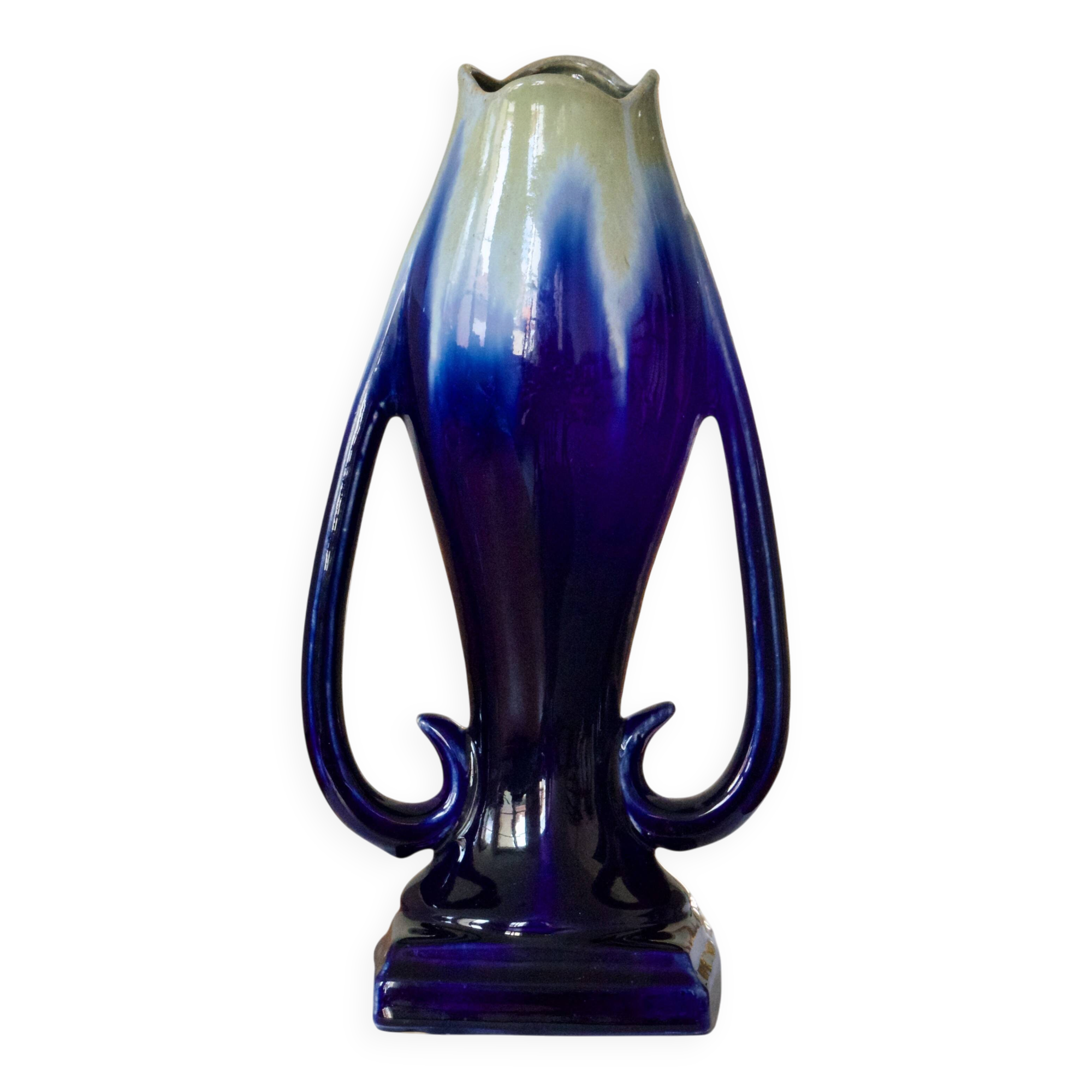 Large Art Nouveau vase by Thulin in glazed flame stoneware.