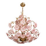 Vintage Murano Glass Chandelier Pink Flowers, 1970
