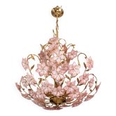Lustre vintage en verre de Murano à fleurs roses, 1970