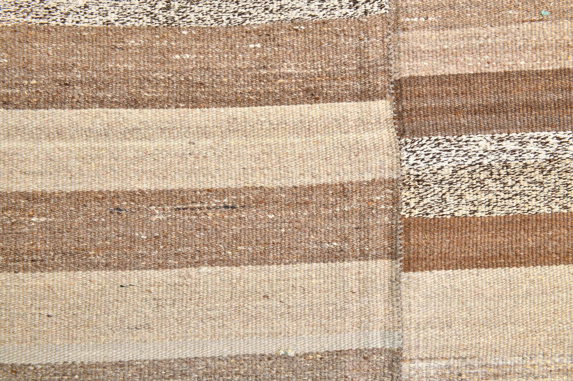 Brown & Beige Striped Large Vintage Kilim Rug, 306x336Cm
