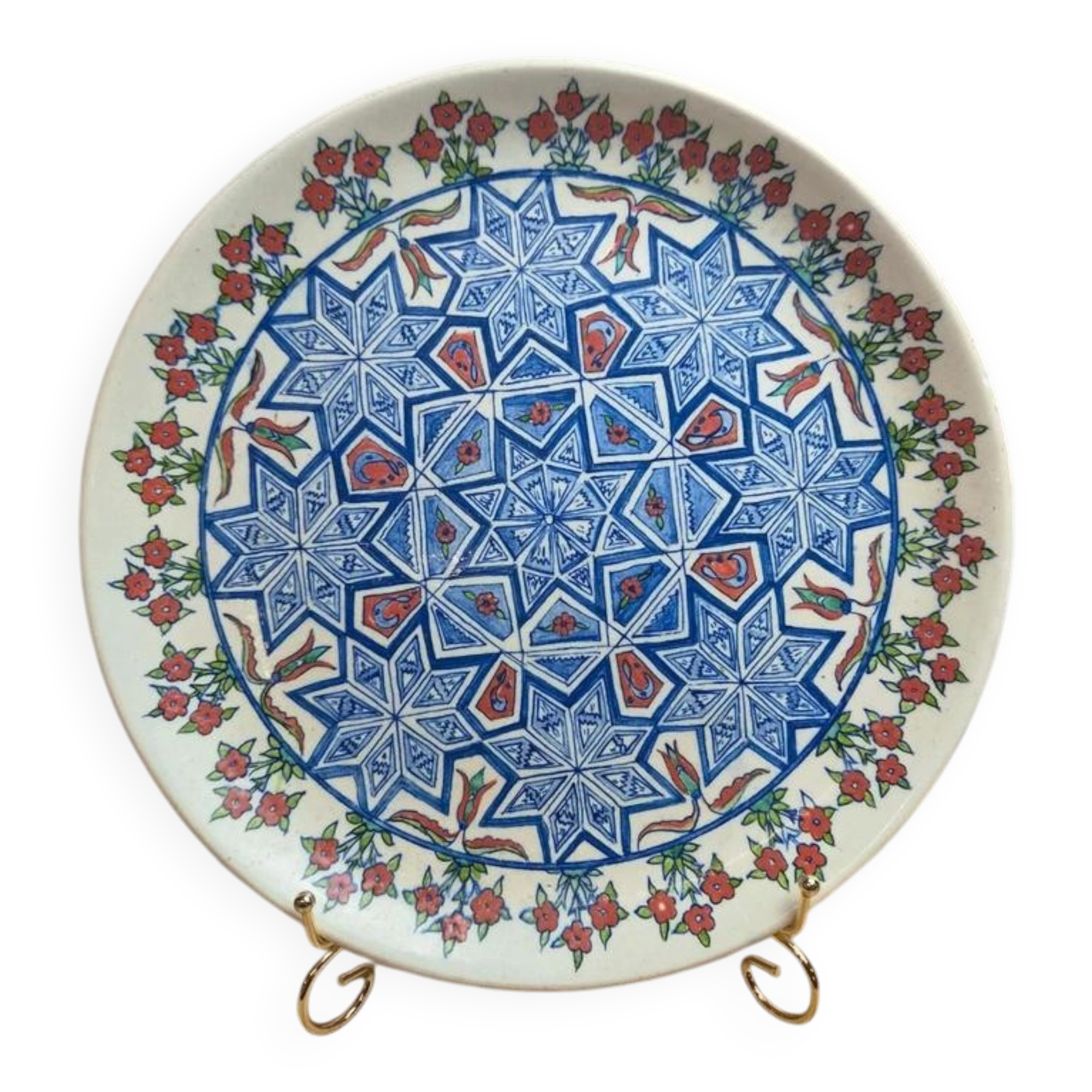 Large vintage wall plate in ceramic from Kütahya, signed – hand-painted oriental decoration.