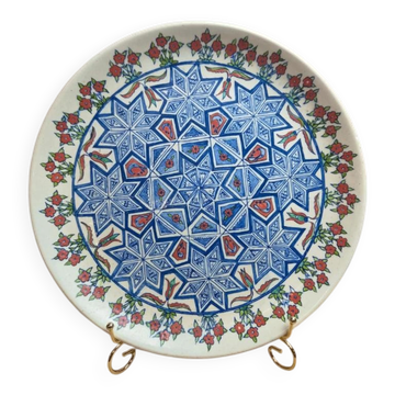 Grande assiette murale vintage en céramique de Kütahya signée – décor oriental peint à la main