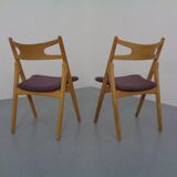 CH 29 Sawbuck Chairs in Oak and Wool by Hans J. Wegner for Carl Hansen & Son, 1950s, Set of 2