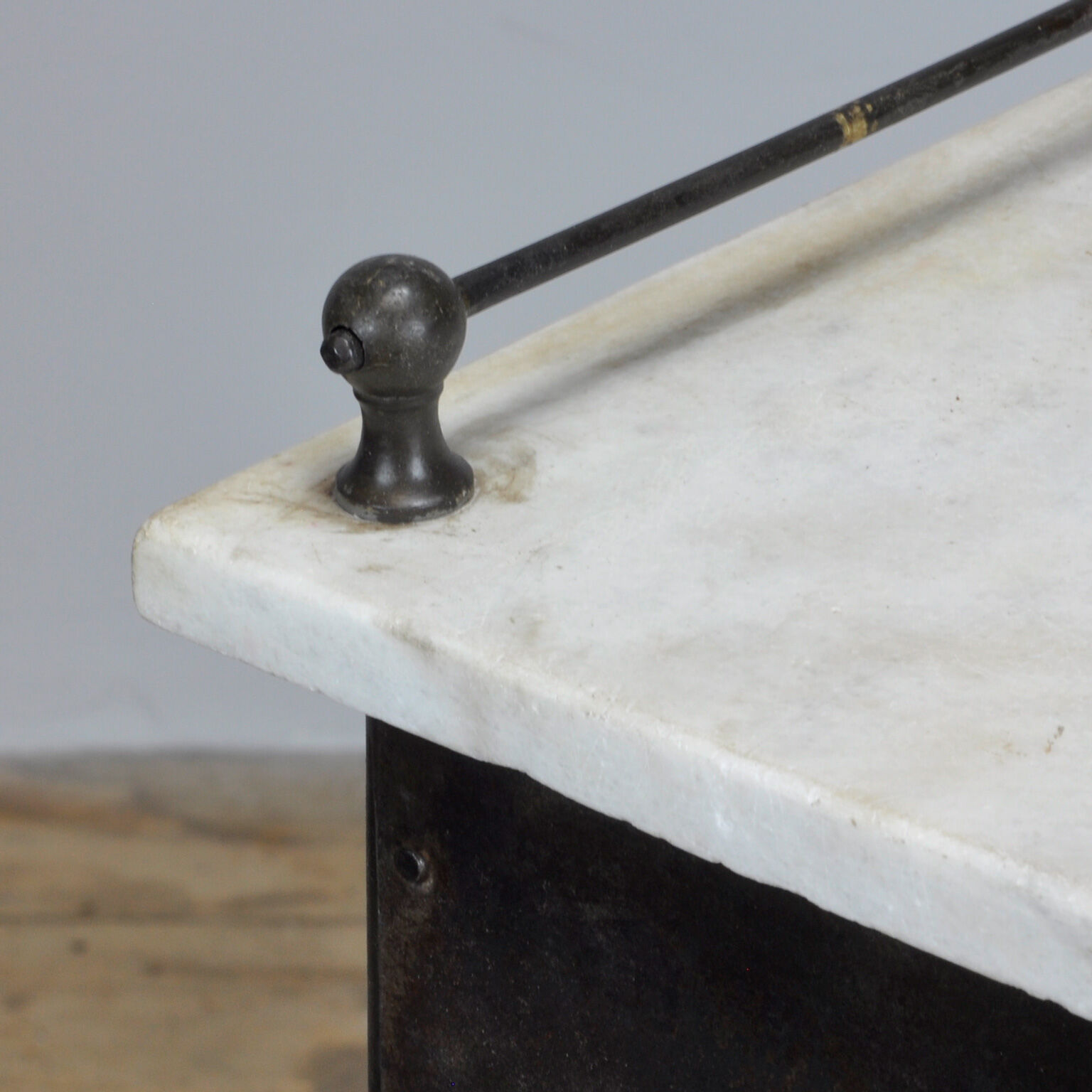 Steel hospital bedside cabinet with a marble top, 1920's