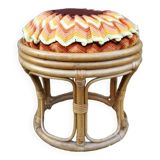 Rattan pouf and its 70's cushion