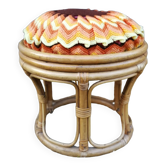 Pouf en rotin et son coussin 70's