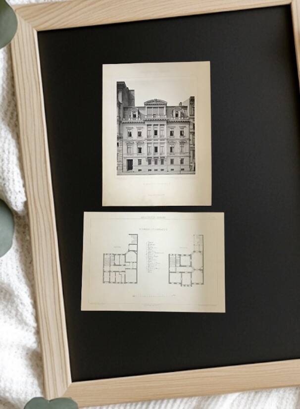 Illustration of a remarkable building and plan of 19th century German architecture