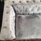 Canapé style Chesterfield vintage bleu gris velours