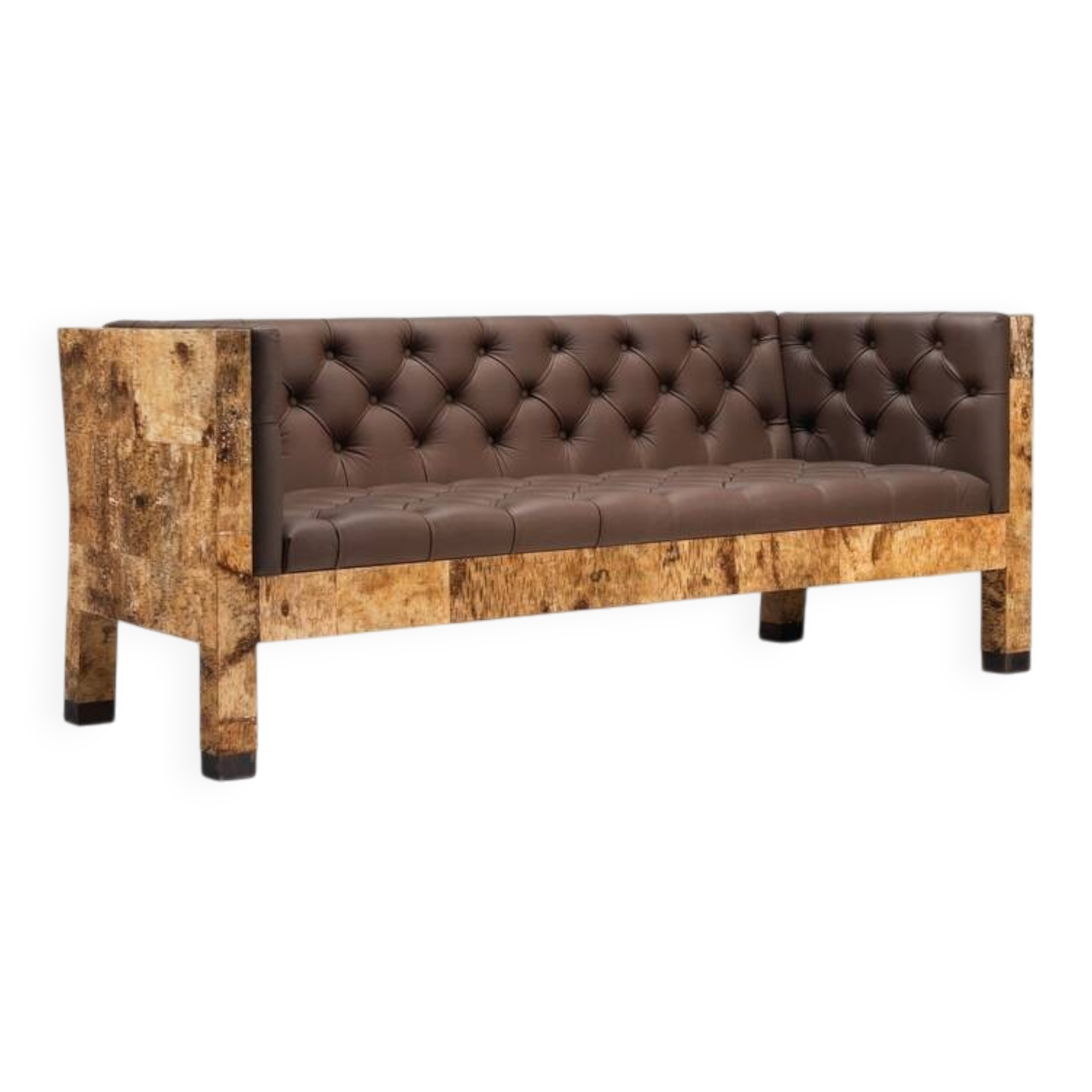 Werner Neumann sculptural birchwood sofa in birch bark and leather, The Netherlands