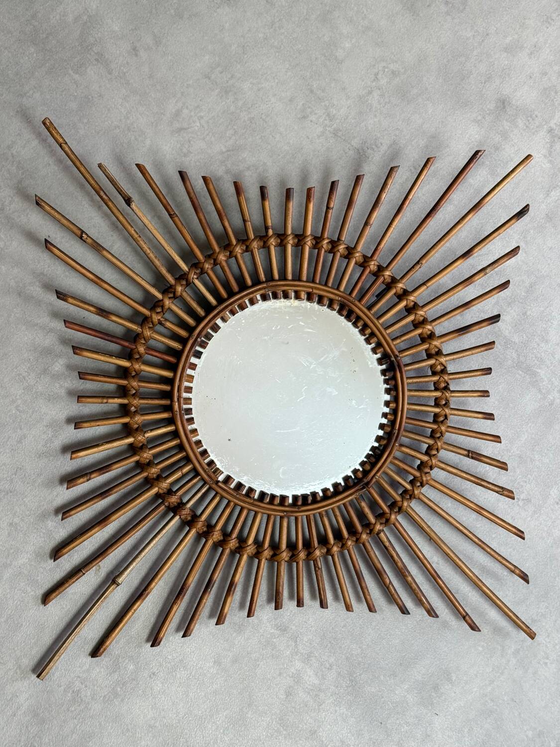 1950s Rattan Sun Mirror France
