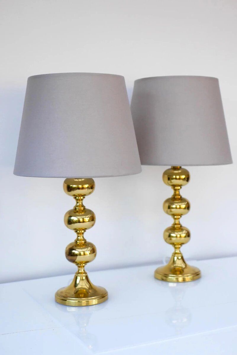 Scandinavian modern space age brass table lamps from Nafa, Sweden, 1970s, set of 2