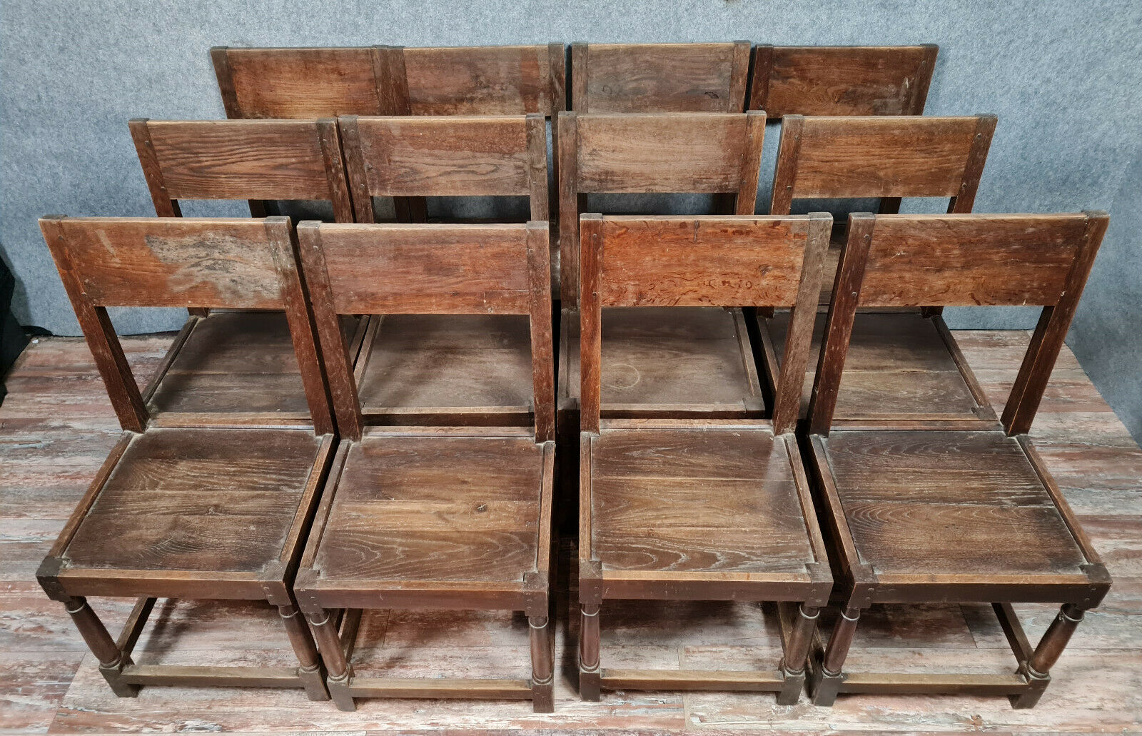 Series of 12 Louis XIII oak chairs circa 1850