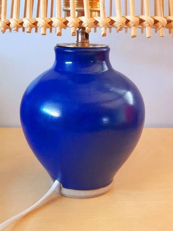 Lampe en grès émaillé bleu 1960