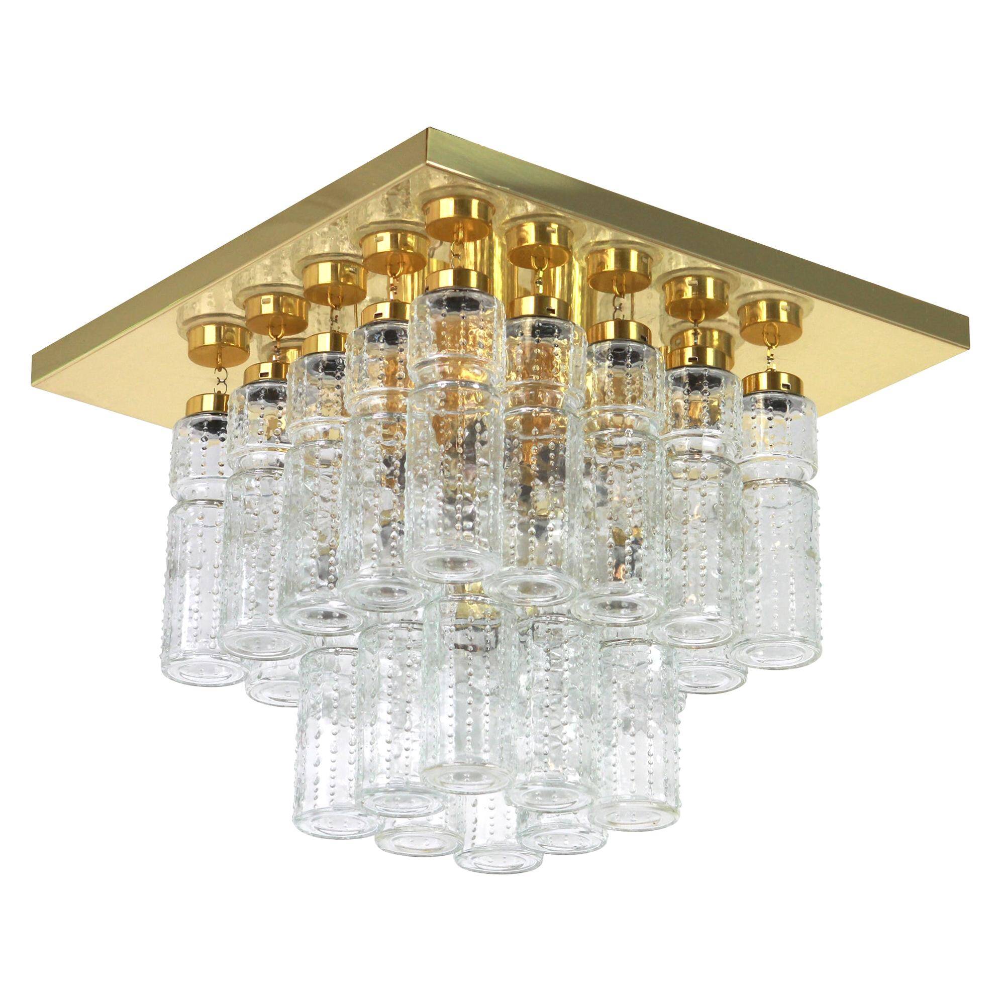 Crystal glass and brass chandeliers by Limburg, Germany, 1960s