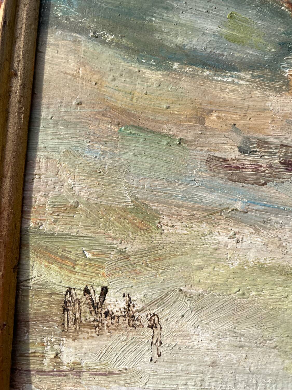 Painting of a Basque shepherd and his cows / antique oil painting