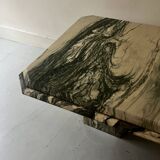 Octagonal coffee table in Italian beige/green veined marble, design 1970