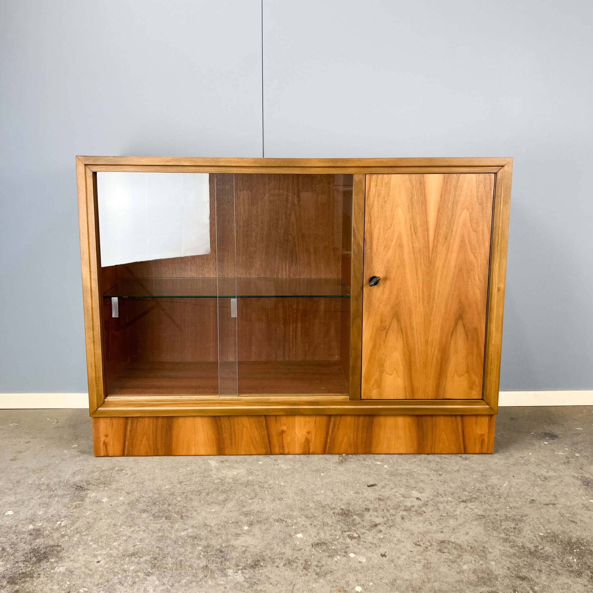 Vintage display cabinet with bar compartment, walnut, 60s