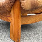 Vintage leather and pine lounge chair by Maison Regain, 1970s