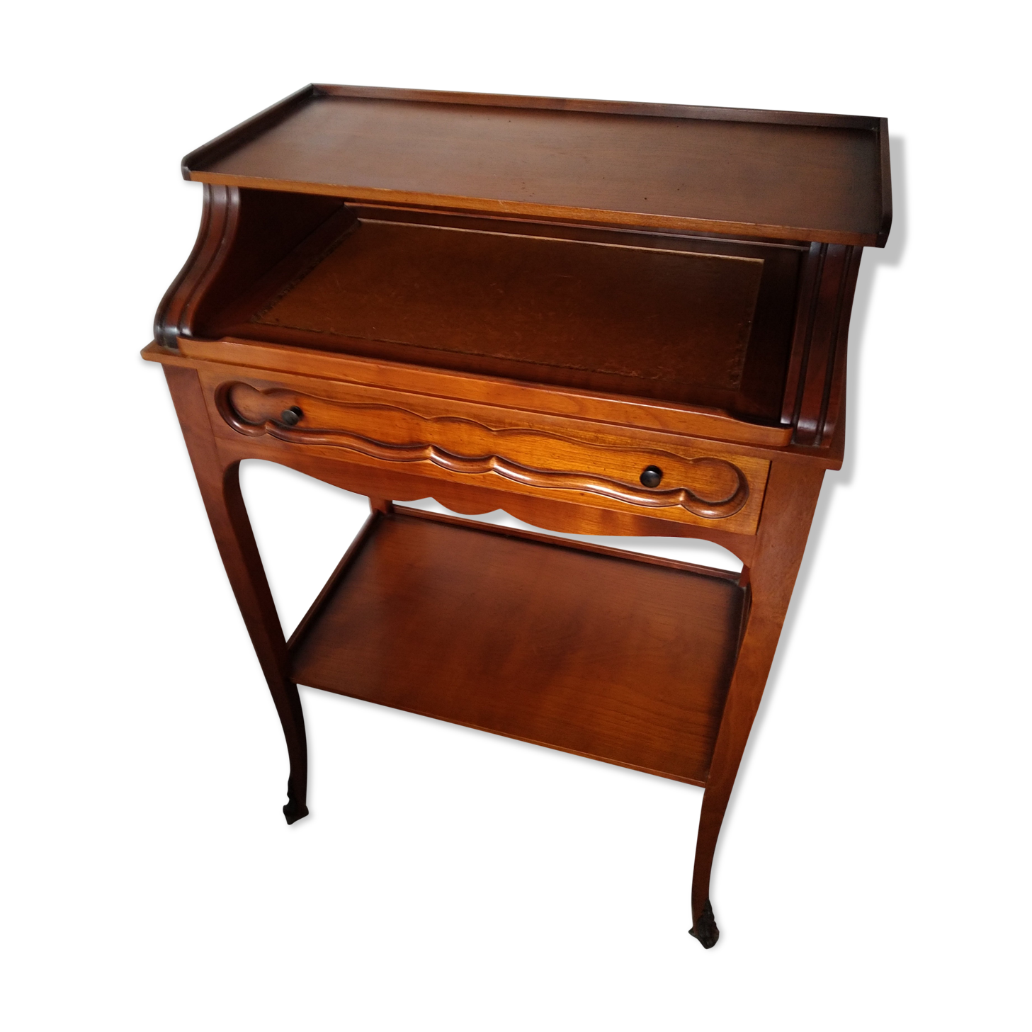 Tiered desk with leather zipper