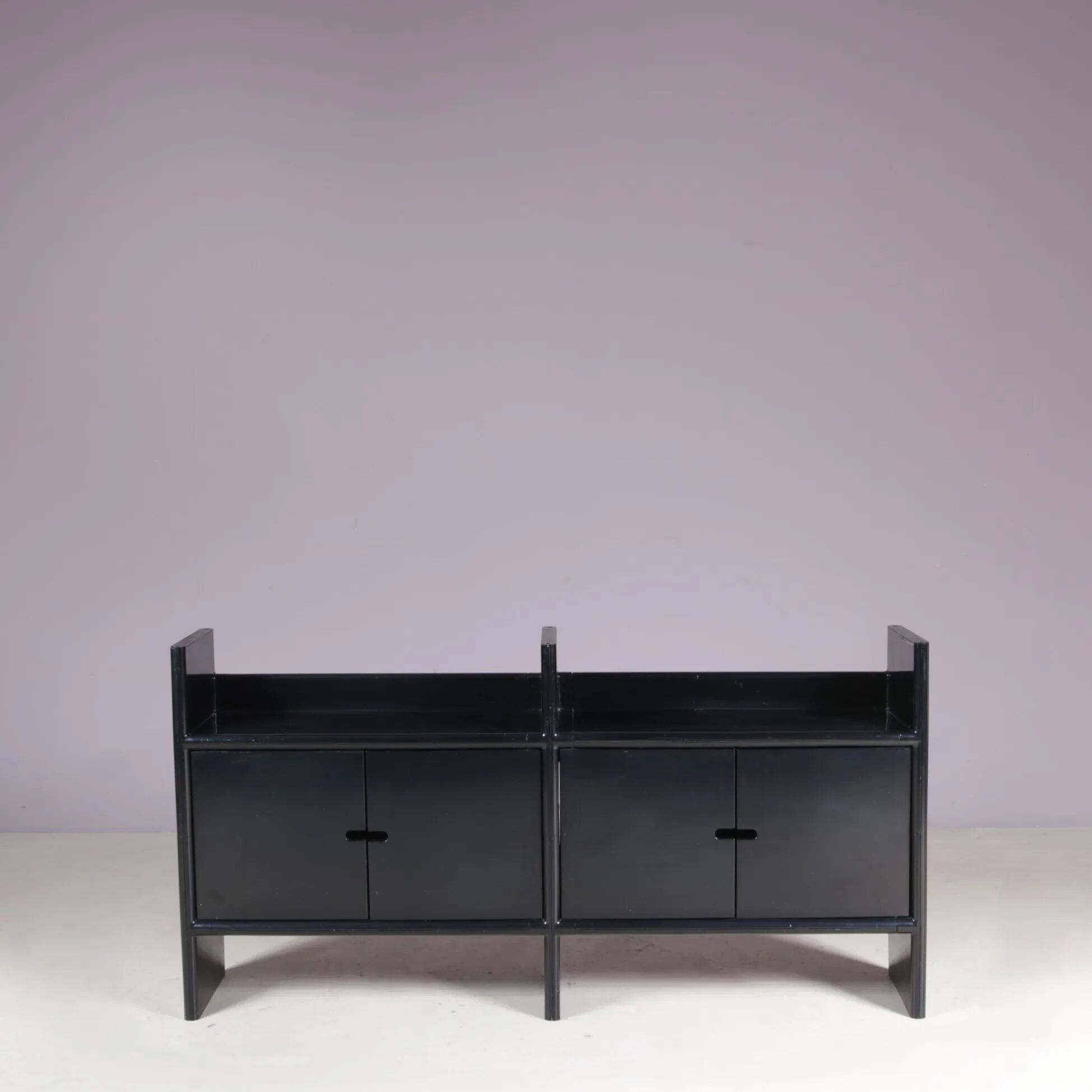 1970s low black plastic cabinet model Multiplo Harvey Guzzini Italy for Kastilia