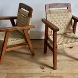 Pair of children's armchairs in rope, attributed to Audoux Minet.