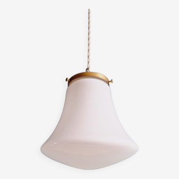 Vintage bell-shaped white opaline pendant light
