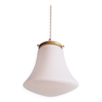 Suspension vintage en opaline blanche en forme de cloche