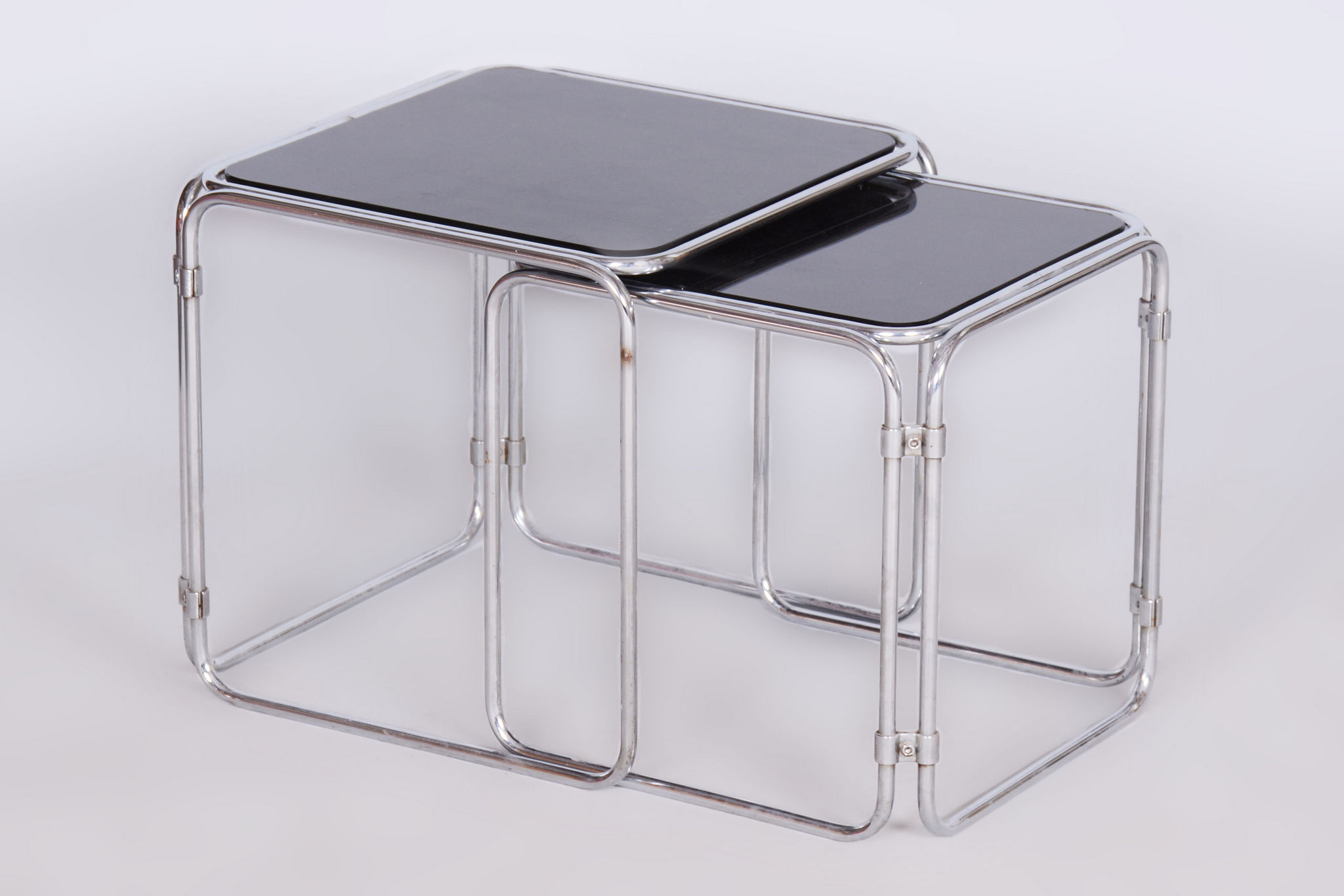 Restored Nesting Tables, Chrome-Plated Steel, Opaxit Glass, Czechia, 1960s