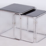 Tables gigognes restaurées du milieu du siècle, acier chromé, verre Opaxit, Tchéquie, années 1960