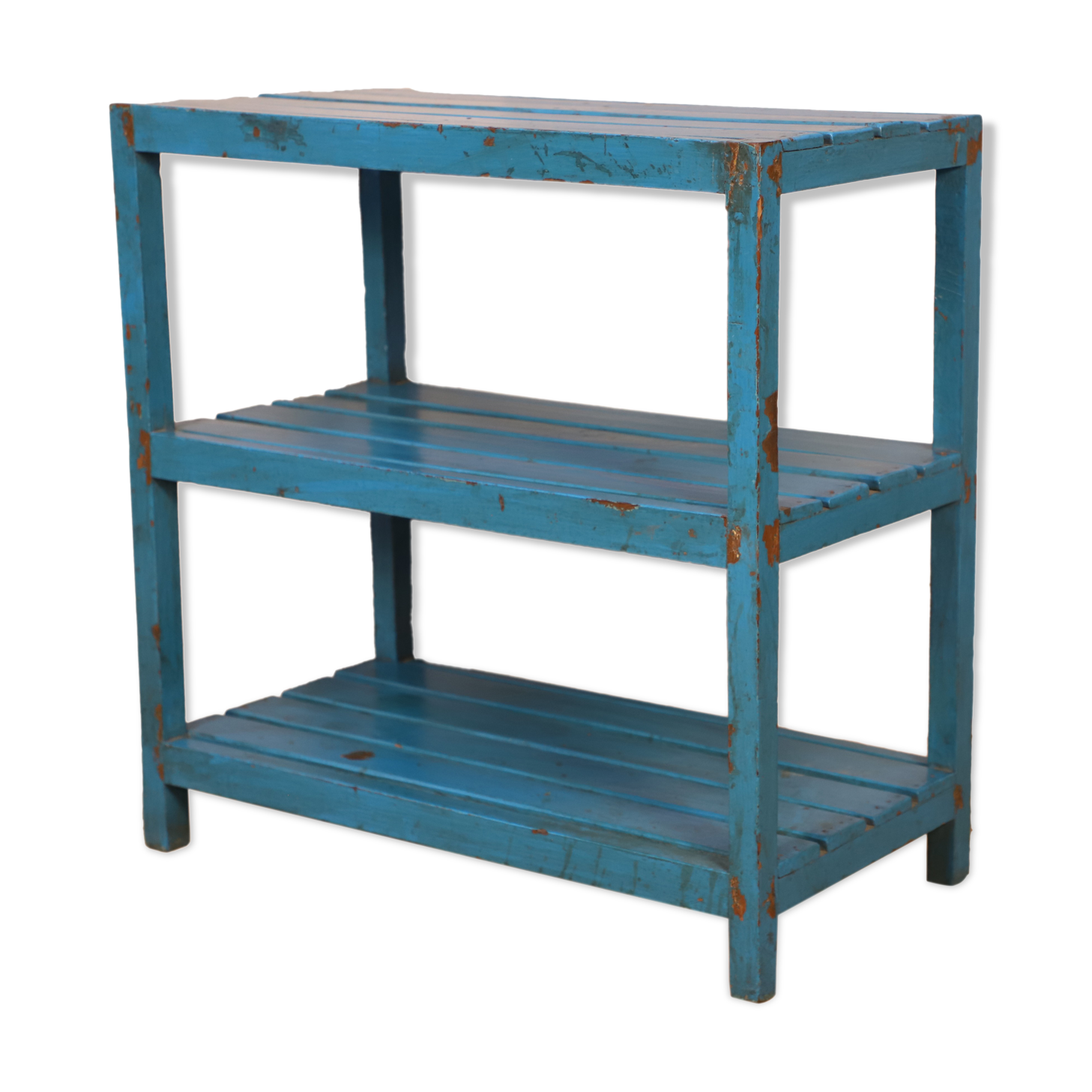 3-level Burmese teak shelf with original blue patina