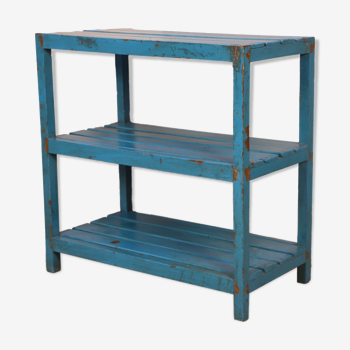 3-level Burmese teak shelf with original blue patina