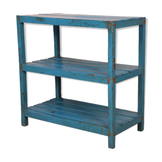 3-level Burmese teak shelf with original blue patina
