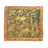 Printed green tapestry depicting birds in the park of a castle