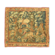 Printed green tapestry depicting birds in the park of a castle