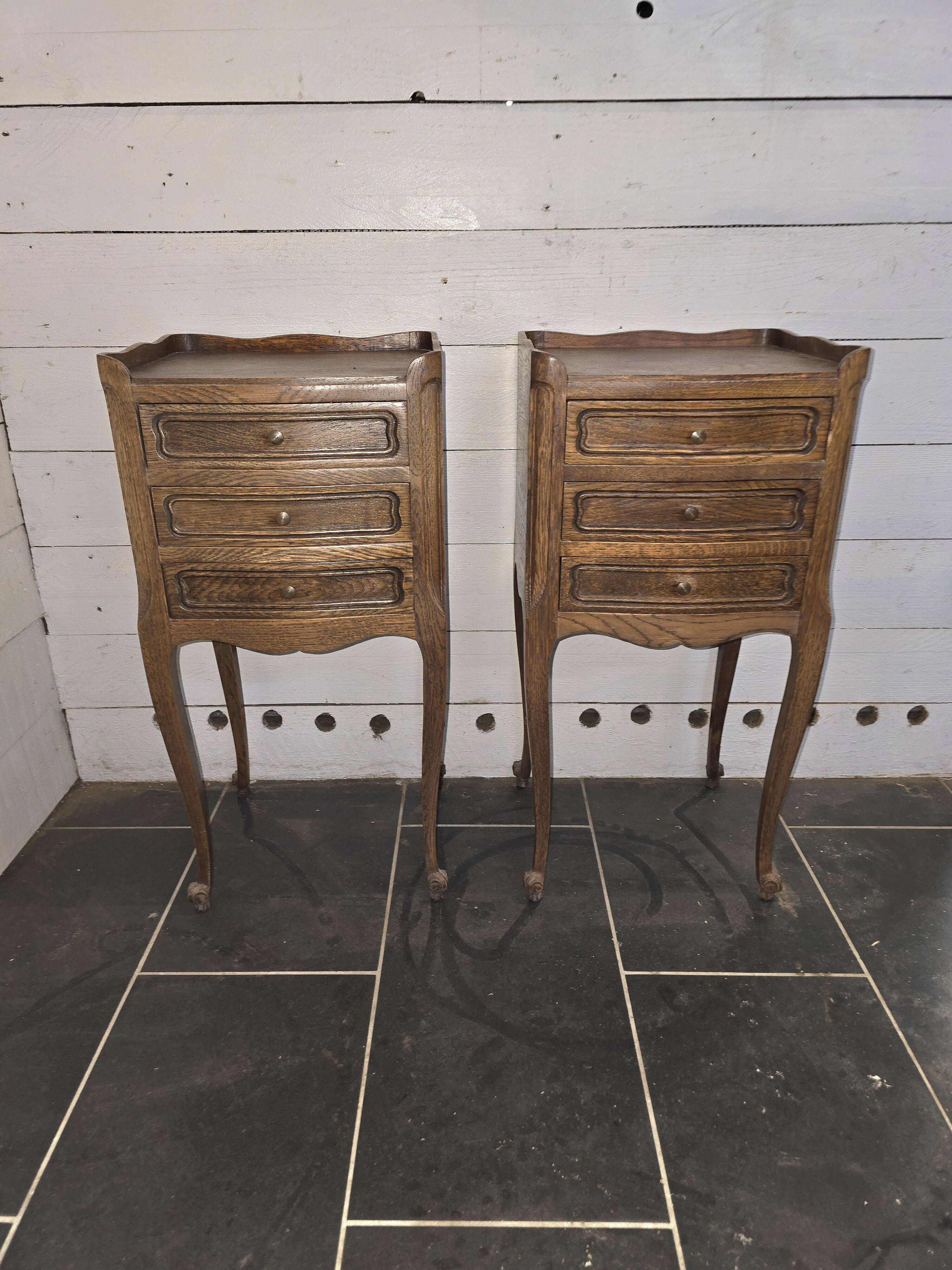 Pair of Louis XV style bedside tables in oak