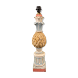 Pied de lampe ananas, bois peint à la main, années 50