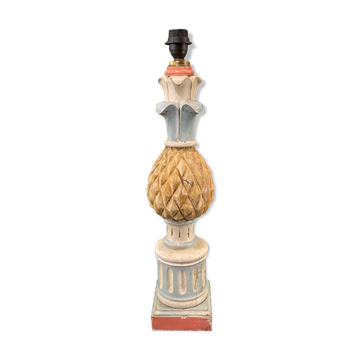 Pineapple lamp, hand-painted wood, 50s