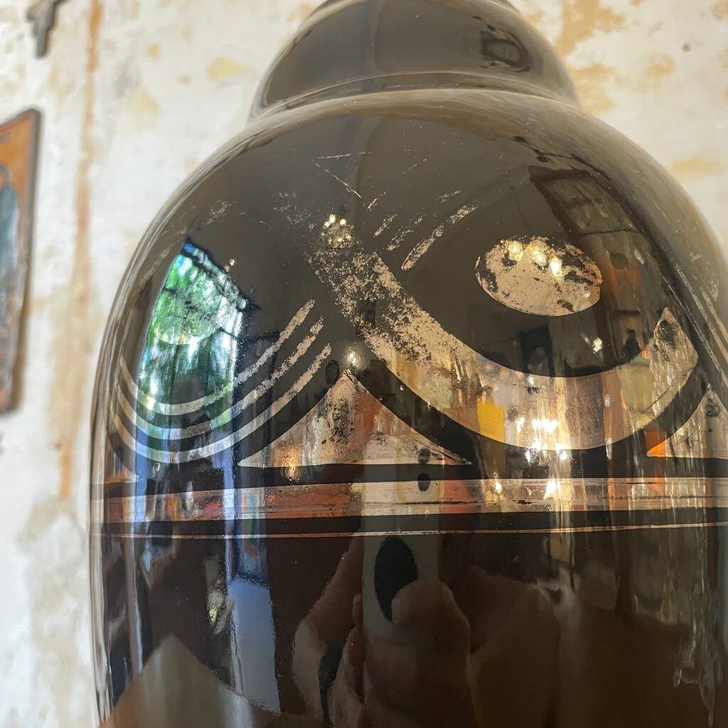 Large black and silver art deco vase