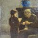 Huile sur panneau d'une scène d'intérieur 1920, tableau scène de genre