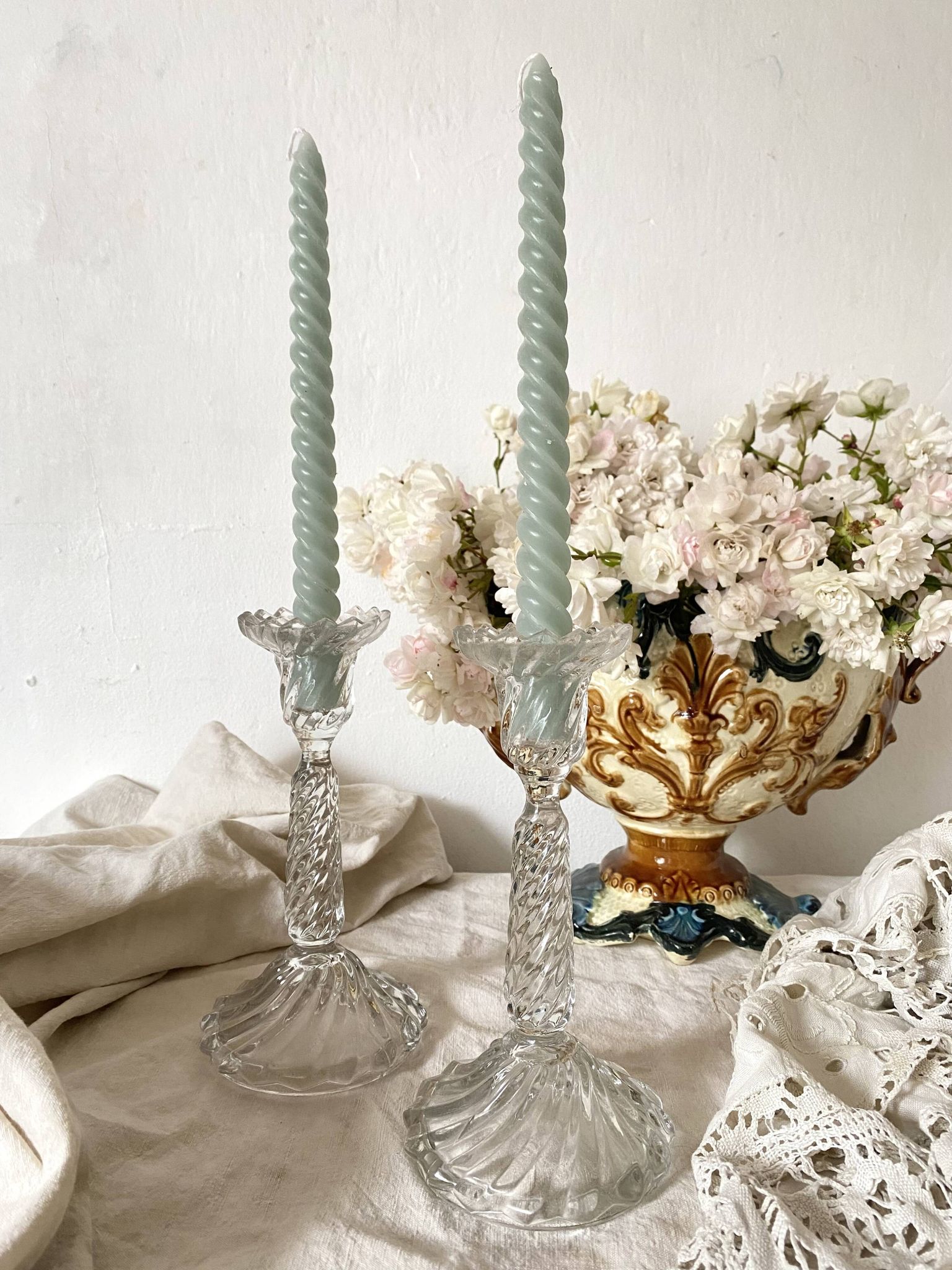 Pair of molded glass candlesticks - 1960s