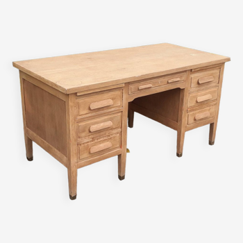 Bureau administratif 5 tiroirs 2 tablettes chêne bois brut