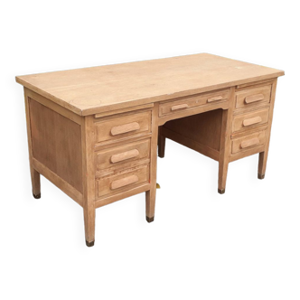 Bureau administratif 5 tiroirs 2 tablettes chêne bois brut