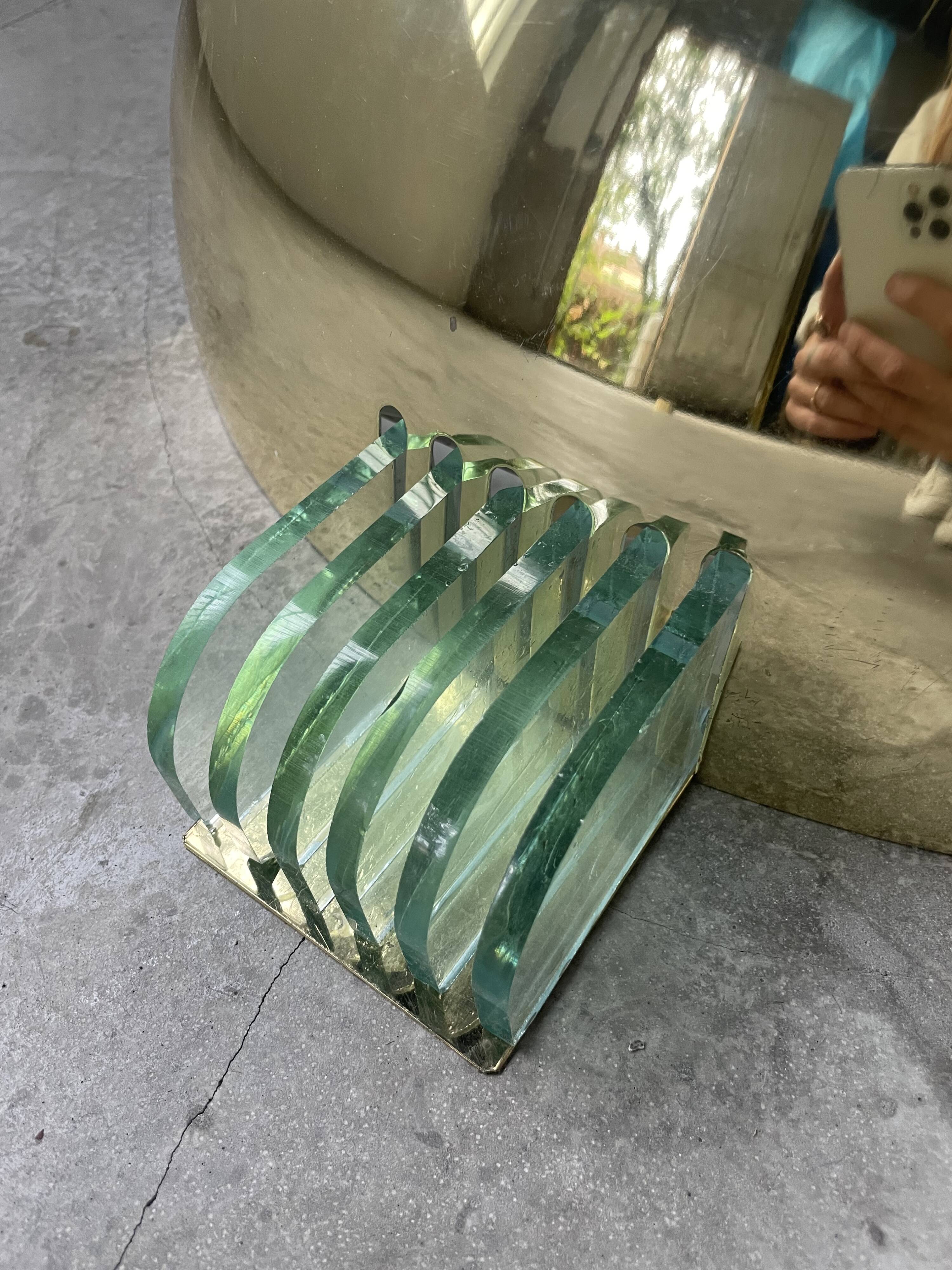 Pair of brass and art deco glass wall lights SCE