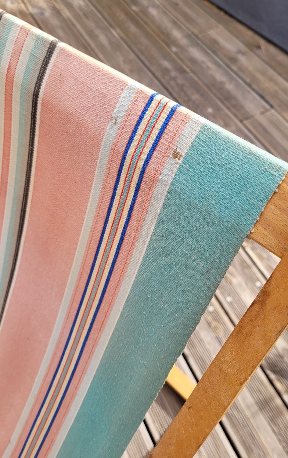 Vintage bayadère canvas chaise longue