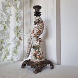 Parrot Candle Holder, Enameled Porcelain and Bronze, Late 19th Century