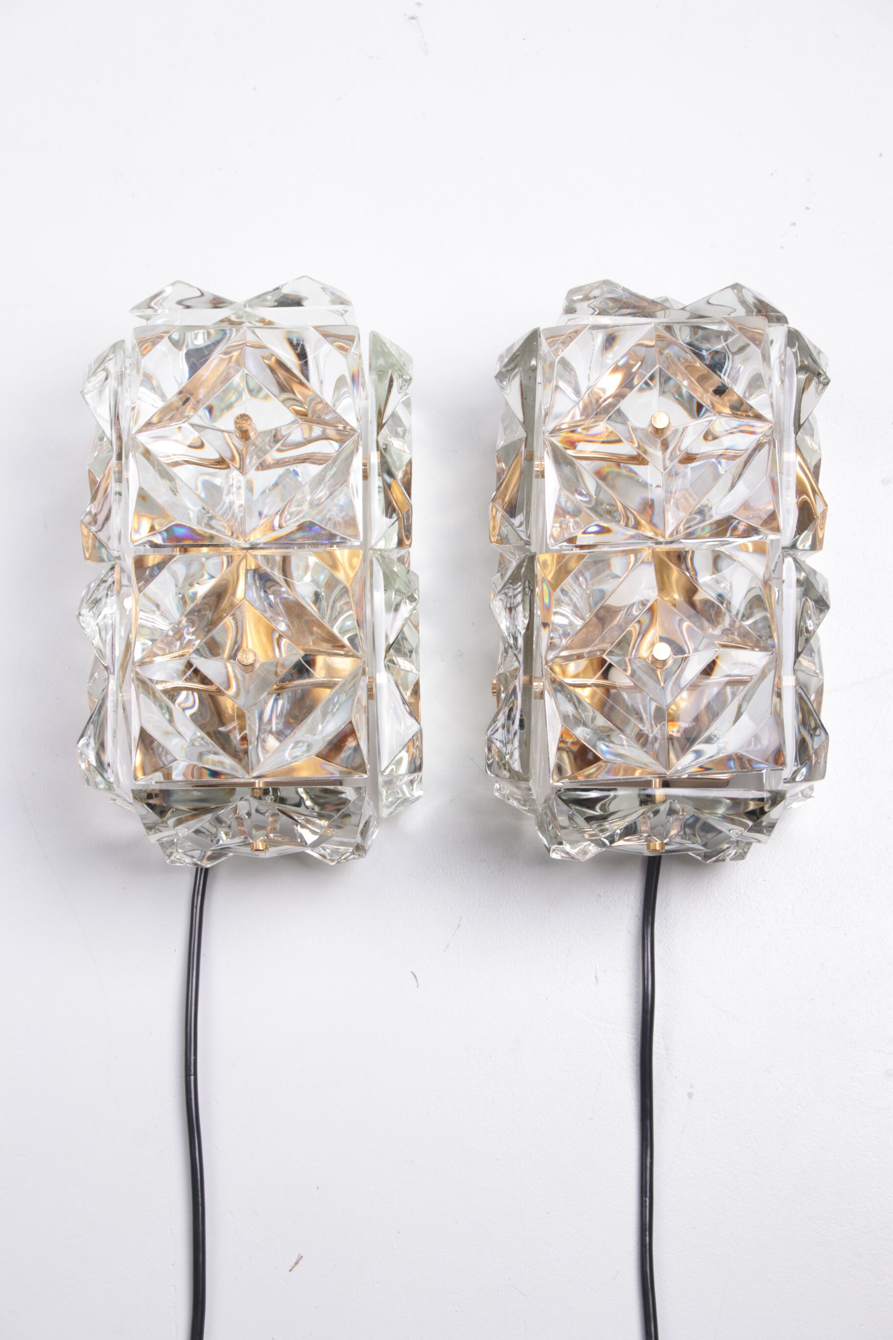 Large gold-plated & crystal glass flush mount light from kinkeldey, 1970s