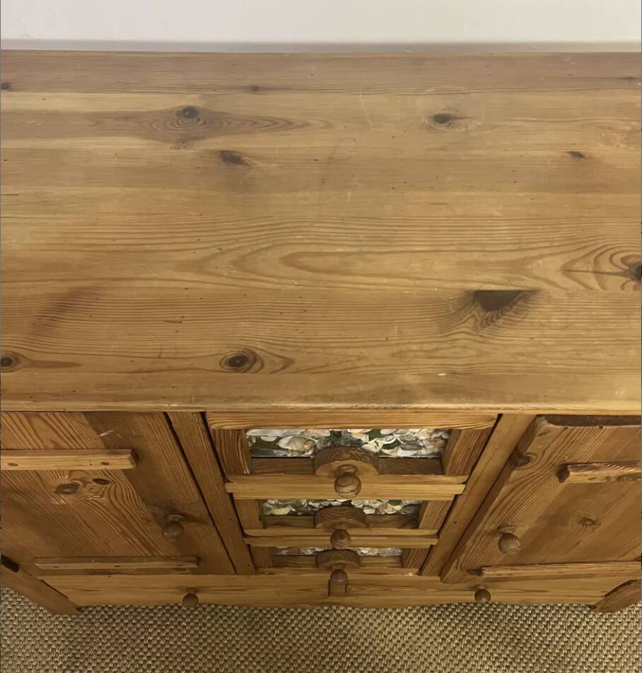 Vintage solid pitch pine chest of drawers