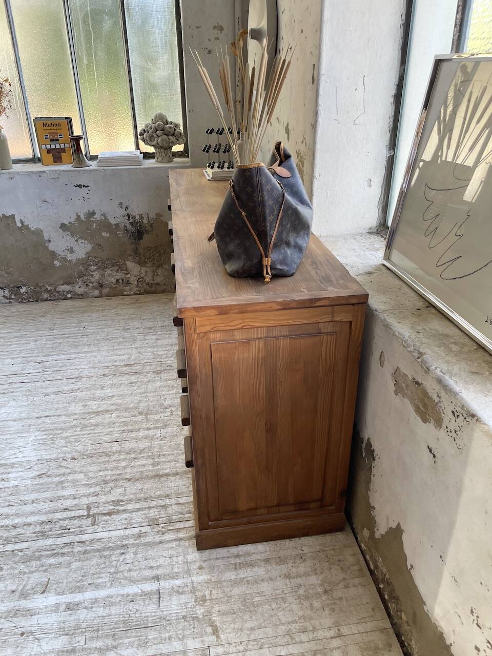 50s pitch pine haberdashery cabinet